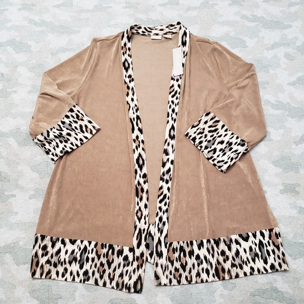NWT Chico's Cardigan Womens 1 Brown Open Front Long‎ Sleeve